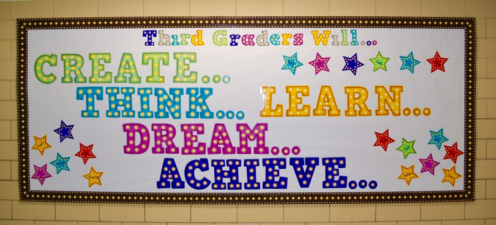 Clarke school bulletin board- create think dream achieve learn